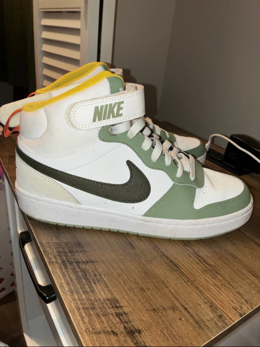 Nike Court Borough Mid 2 Sneakers in White, Olive, Orange, & Yellow